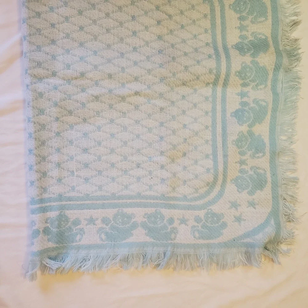 Vintage Bright Future Acrylic Baby Blanket‎ Blue Bears Fringe